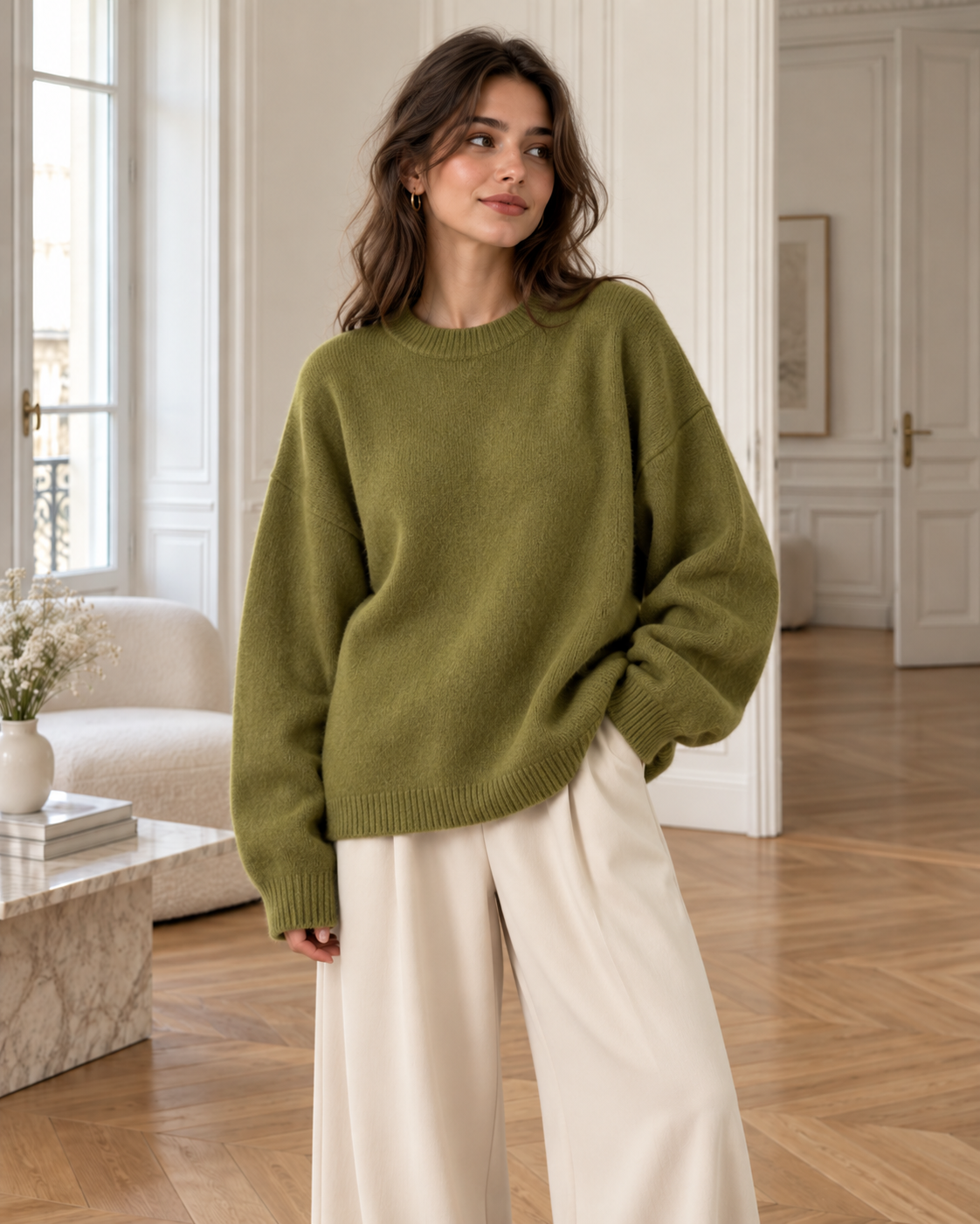 Pull oversize femme - Vert olive
