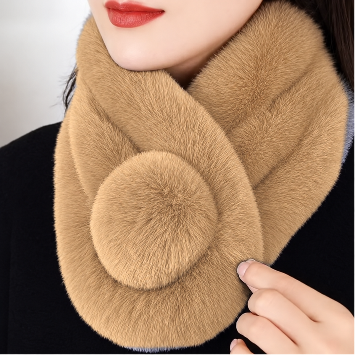 Écharpe col en fausse fourrure femme - Camel