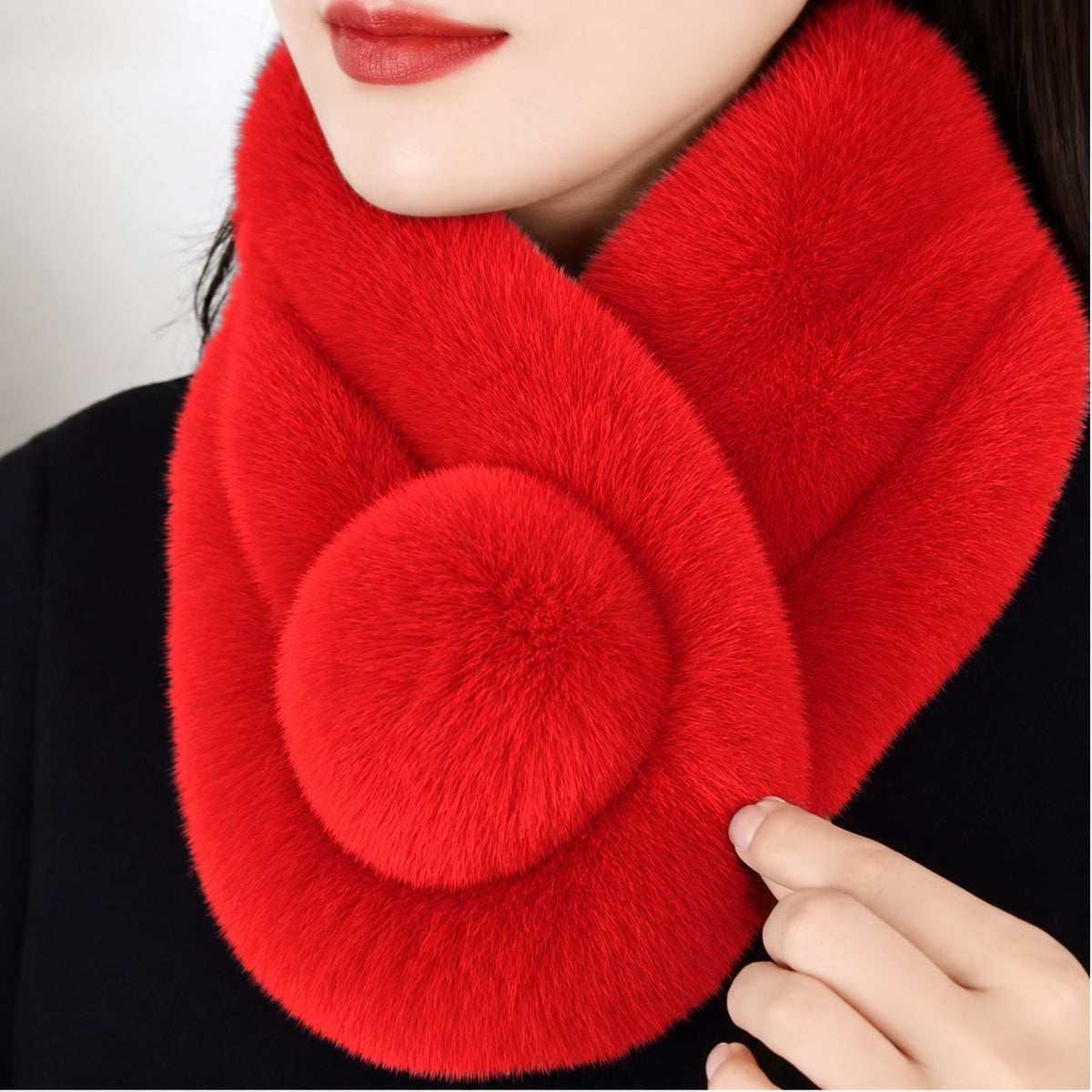 Écharpe col en fausse fourrure femme - Rouge