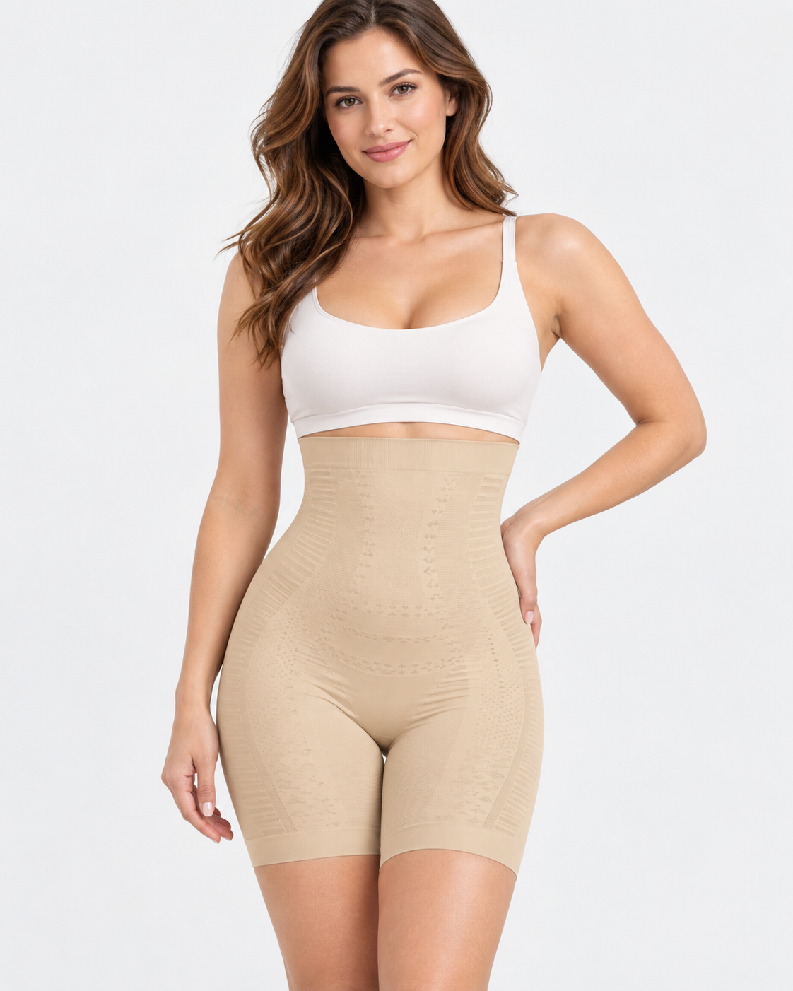 Short gainant taille haute femme - Kaki