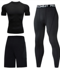 Style 1 - ensemble de compression homme 3 pièces noir manches courtes