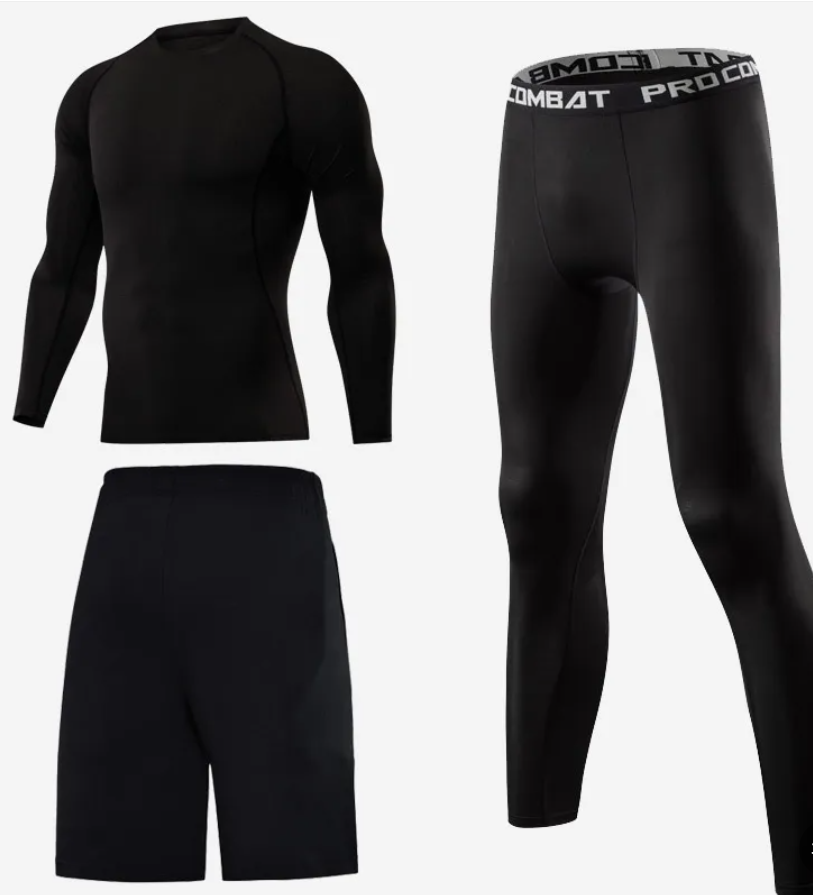 Style 2 - ensemble de compression homme 3 pièces noir manches longues