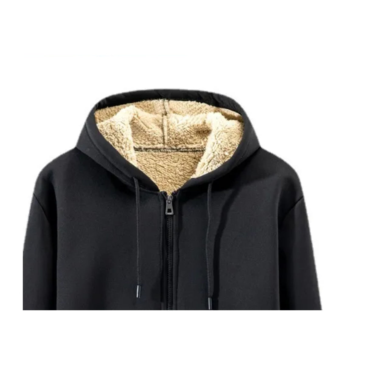 Détail capuche et doublure de la veste homme noire