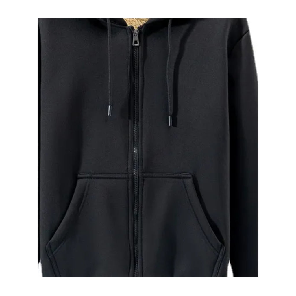 Détail fermeture zippée et poches de la veste homme noire