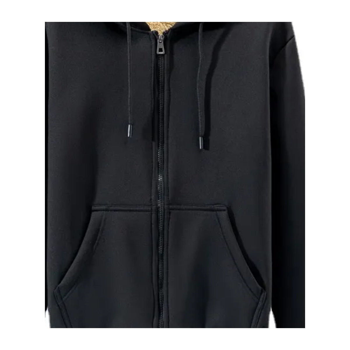 Détail fermeture zippée et poches de la veste homme noire