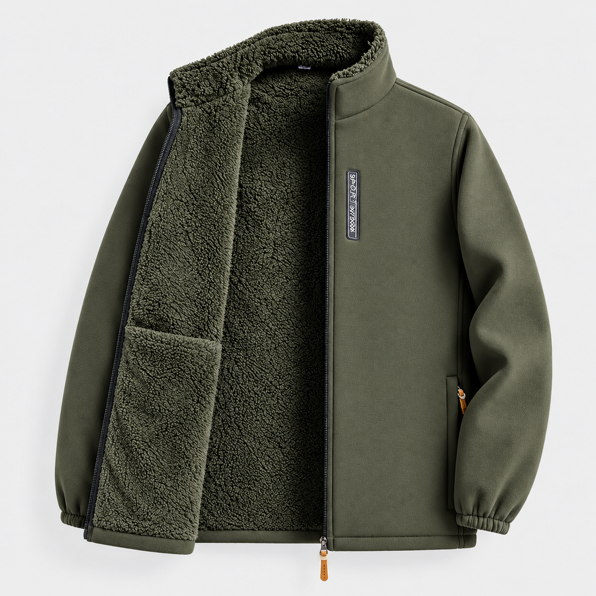 Veste polaire homme doublée chaude - Vert kaki