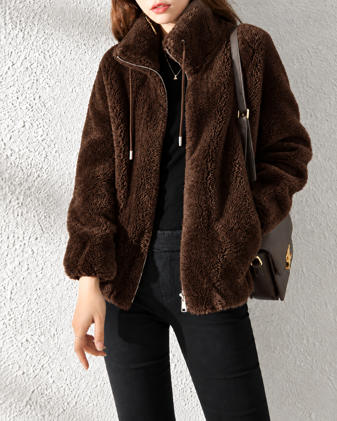 Veste polaire teddy femme - Dark Brown