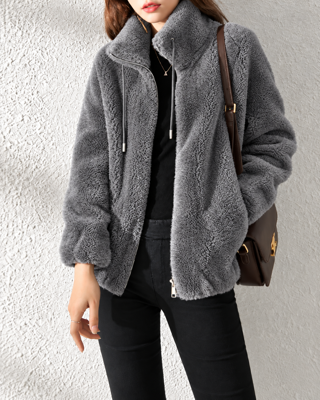 Veste polaire teddy femme - Gray