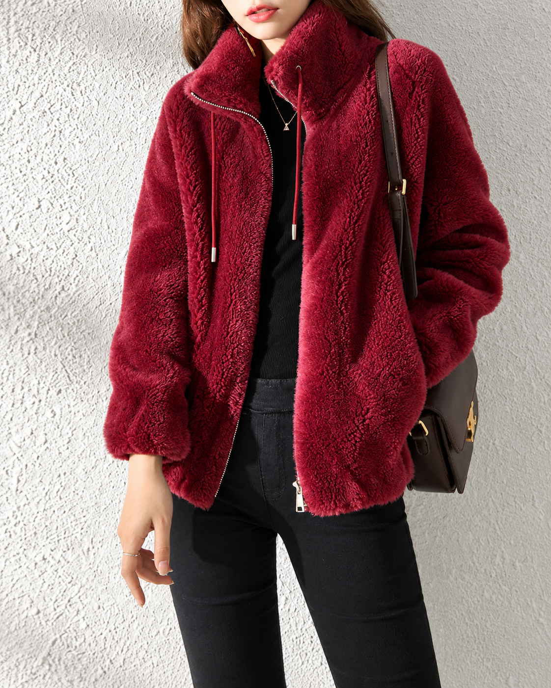 Veste polaire teddy femme - Wine Red