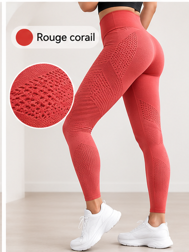 Legging sculptant femme rouge corail – taille haute BYTOKKI
