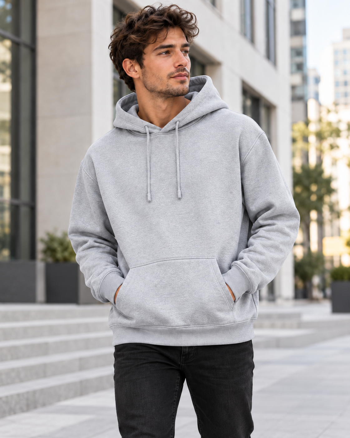 Hoodie homme uni - Gris clair
