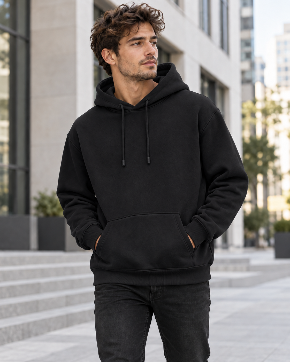 Hoodie homme uni - Noir