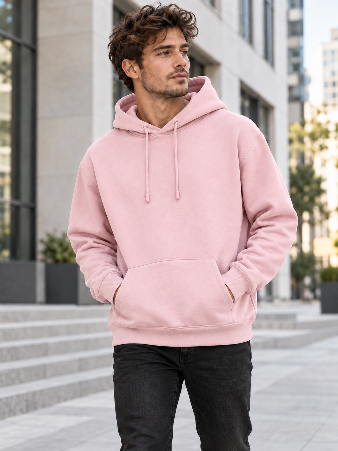 Hoodie homme uni - Rose pâle