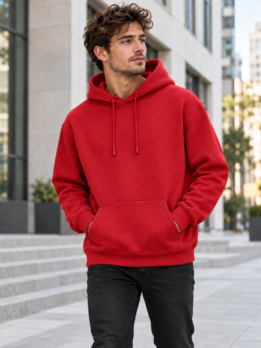 Hoodie homme uni - Rouge