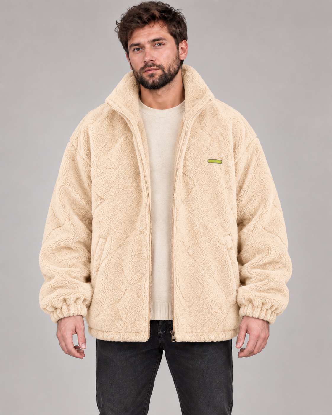 Veste teddy homme Abricot — mannequin de face